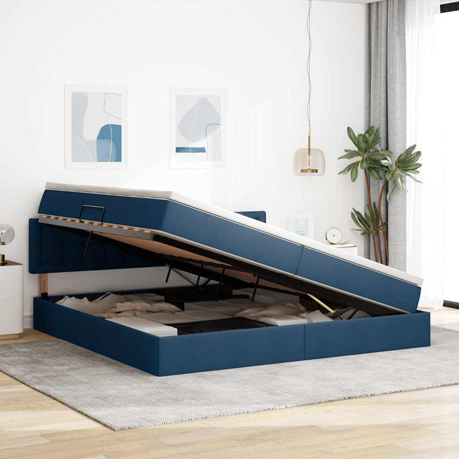 Opbergbed met matras met matras Blauw 200 x 200 cm Bewerkt hout