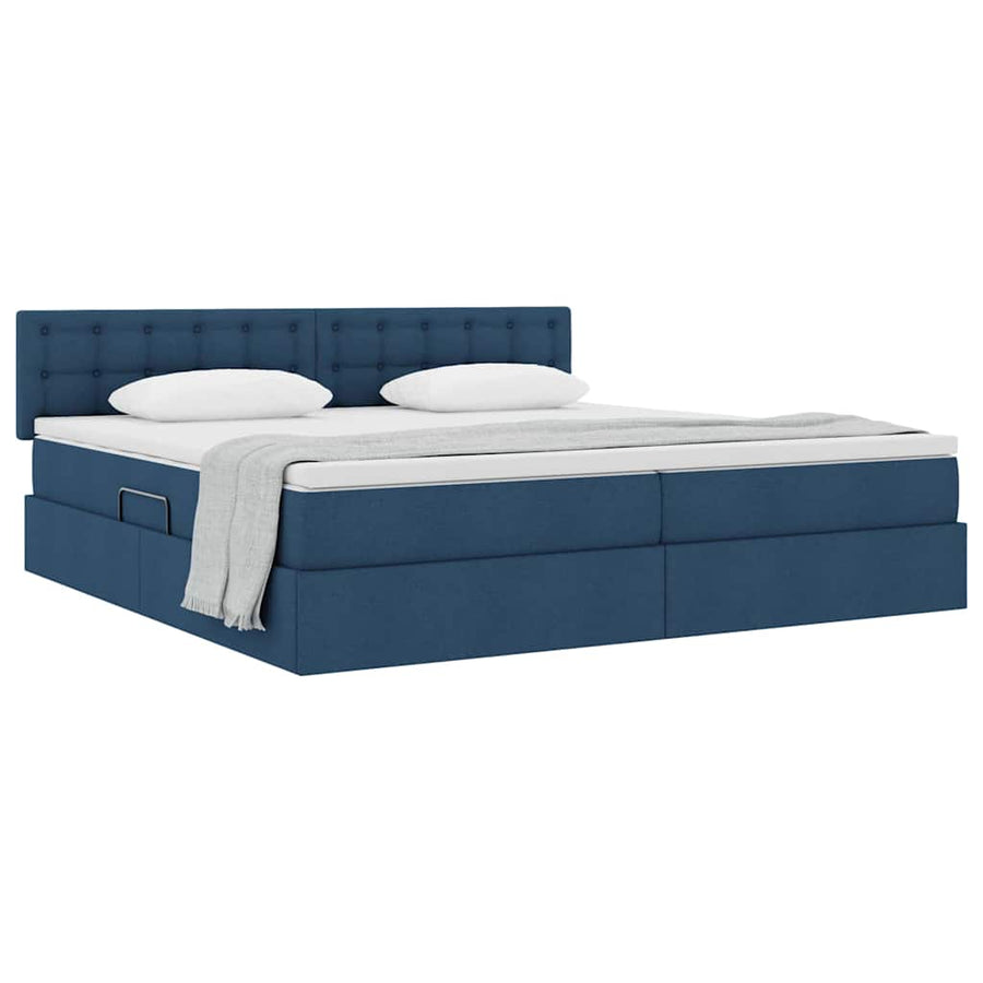 Opbergbed met matras met matras Blauw 200 x 200 cm Bewerkt hout