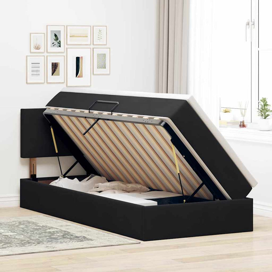 Opslag bed met matras met hoofdeinde Zwart 90 x 190 cm Fluweel