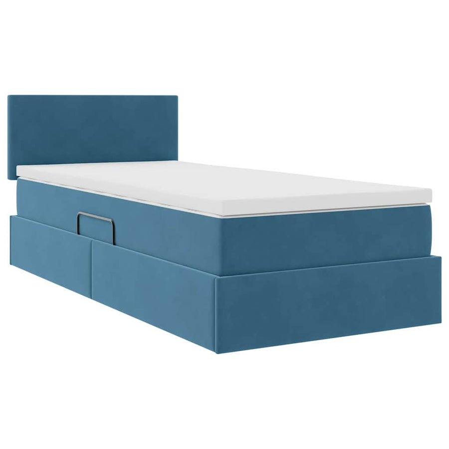 Opslag bed met matras Donkerblauw 90 x 190 cm Fluweel