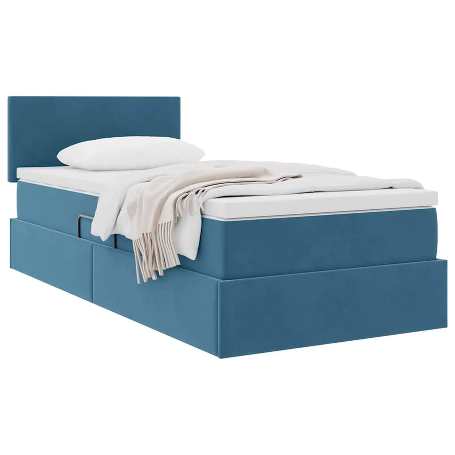 Opslag bed met matras Donkerblauw 90 x 190 cm Fluweel