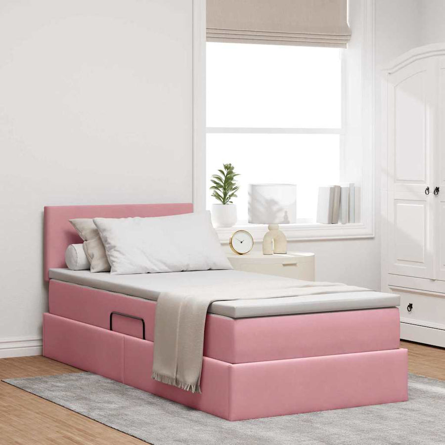Opslag bed met matras met hoofdeinde Roze 90 x 190 cm Fluweel