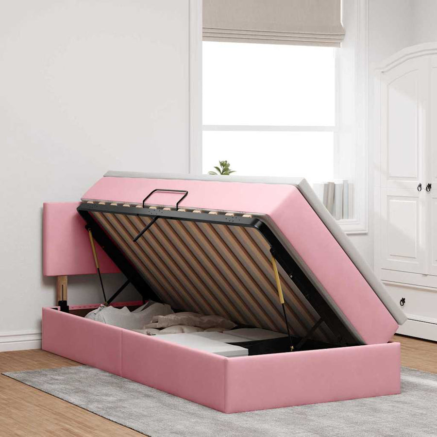 Opslag bed met matras met hoofdeinde Roze 90 x 190 cm Fluweel
