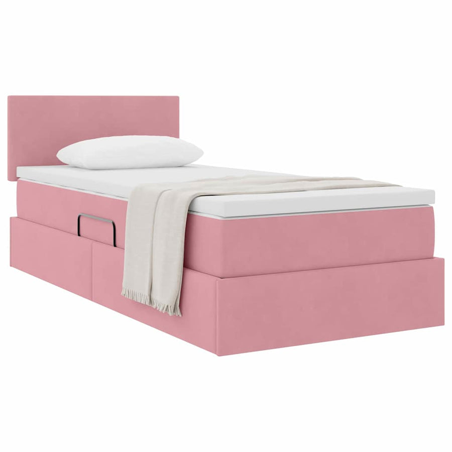 Opslag bed met matras met hoofdeinde Roze 90 x 190 cm Fluweel
