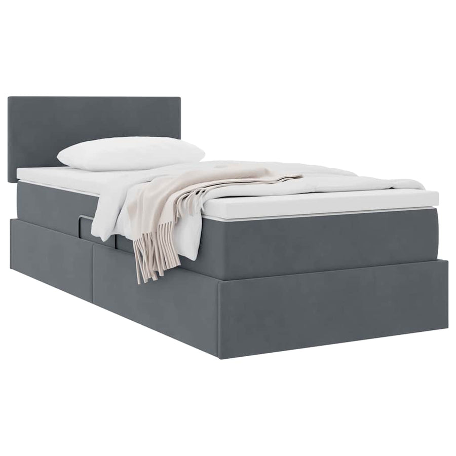Opslag bed met matras Donkergrijs 90 x 200 cm Fluweel