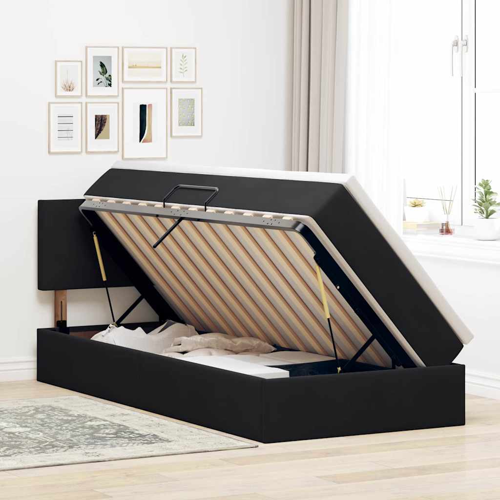 Opslag bed met matras met hoofdeinde Zwart 90 x 200 cm Fluweel