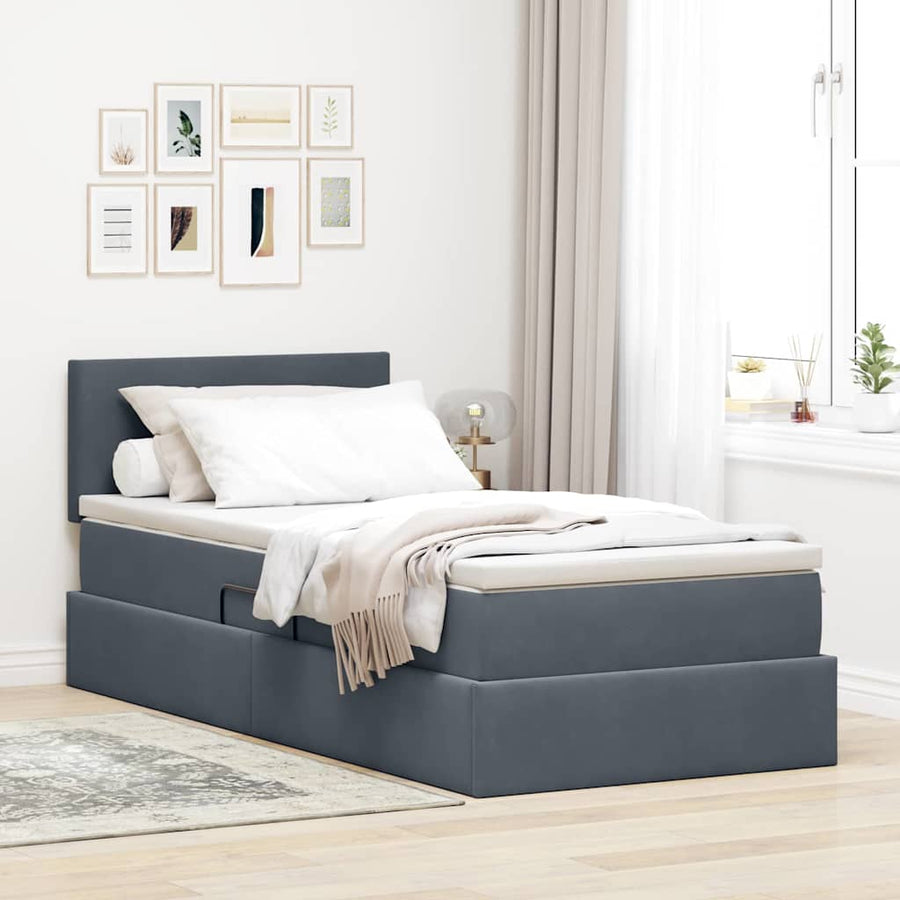 Opslag bed met matras Donkergrijs 100 x 200 cm Fluweel
