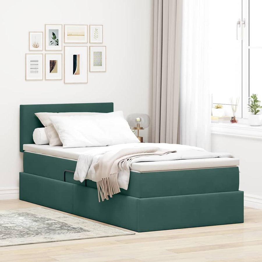 Opslag bed met matras Donkergroen 100 x 200 cm Fluweel