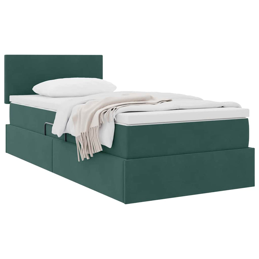 Opslag bed met matras Donkergroen 100 x 200 cm Fluweel