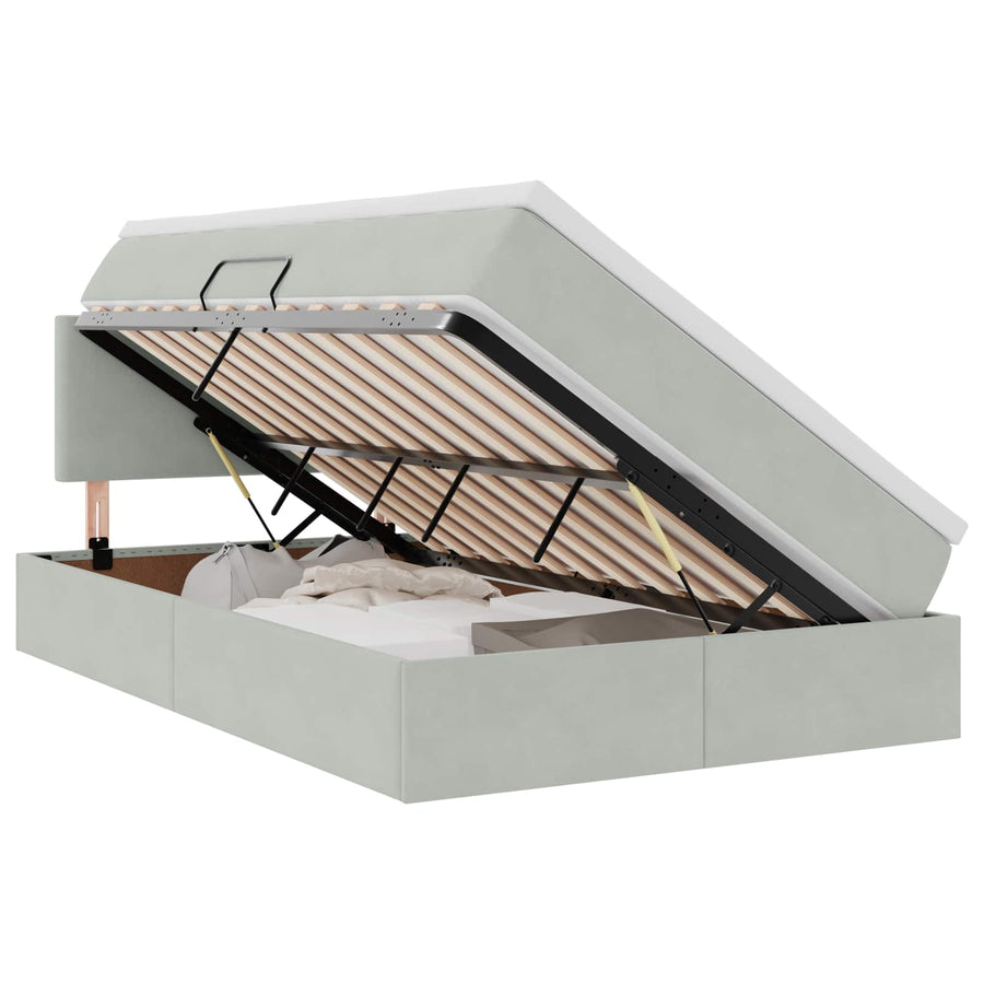 Opslag bed met matras Lichtgrijs 120 x 200 cm Fluweel