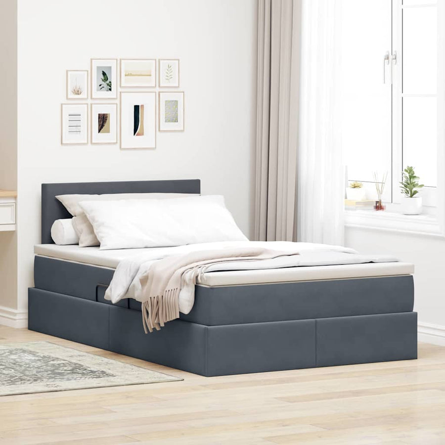 Opslag bed met matras Donkergrijs 120 x 200 cm Fluweel