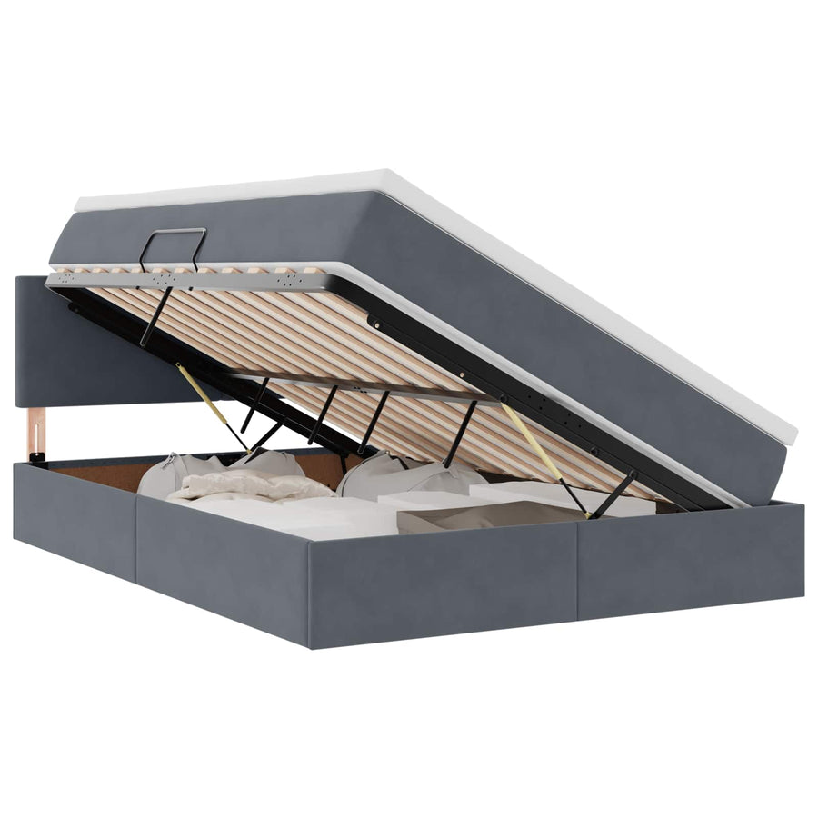 Opslag bed met matras Donkergrijs 140 x 190 cm Fluweel