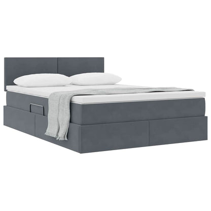Opslag bed met matras Donkergrijs 140 x 190 cm Fluweel