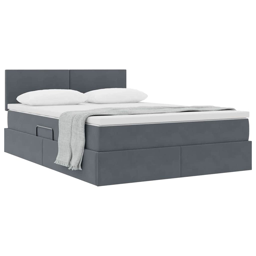 Opslag bed met matras Donkergrijs 140 x 190 cm Fluweel