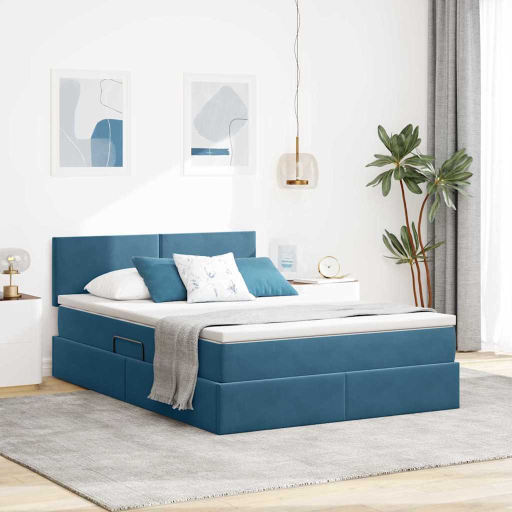 Opslag bed met matras Donkerblauw 140 x 190 cm Fluweel