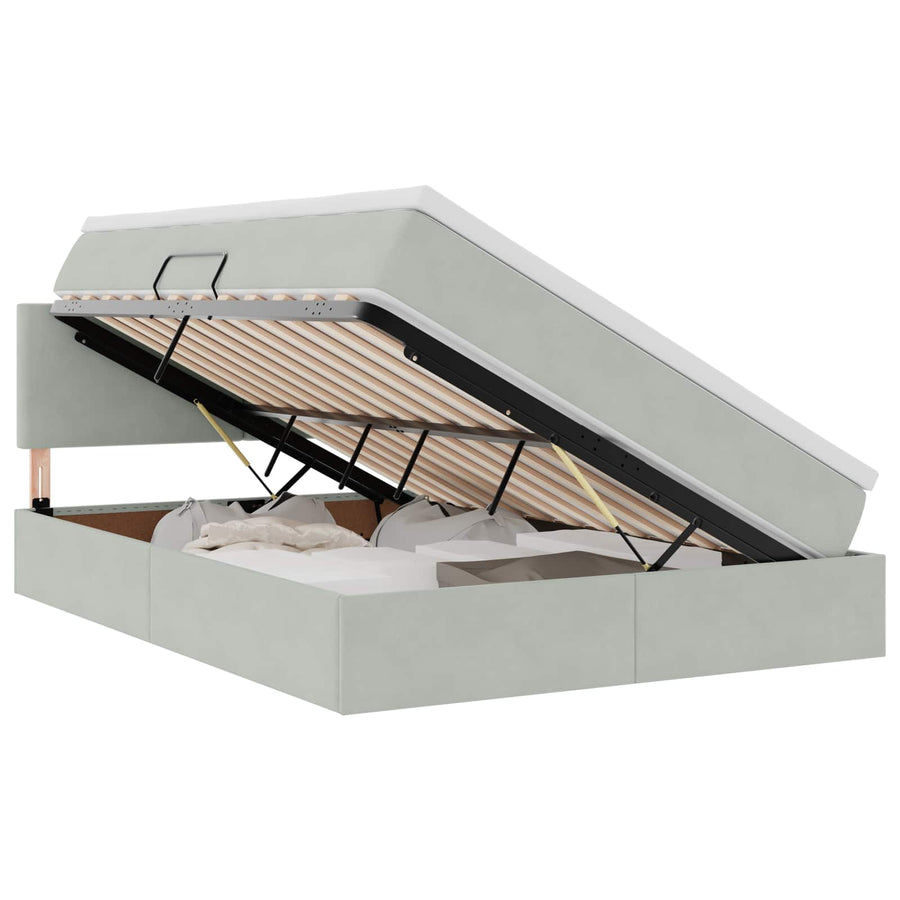 Opslag bed met matras Lichtgrijs 140 x 200 cm Fluweel