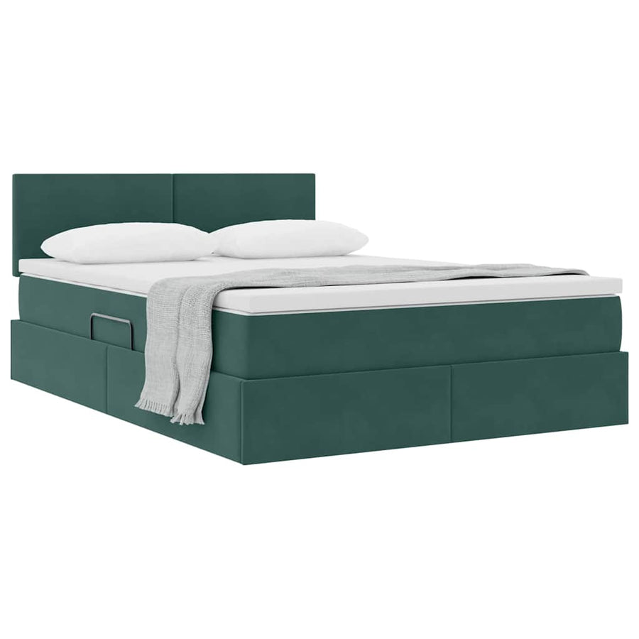 Opslag bed met matras Donkergroen 140 x 200 cm Fluweel