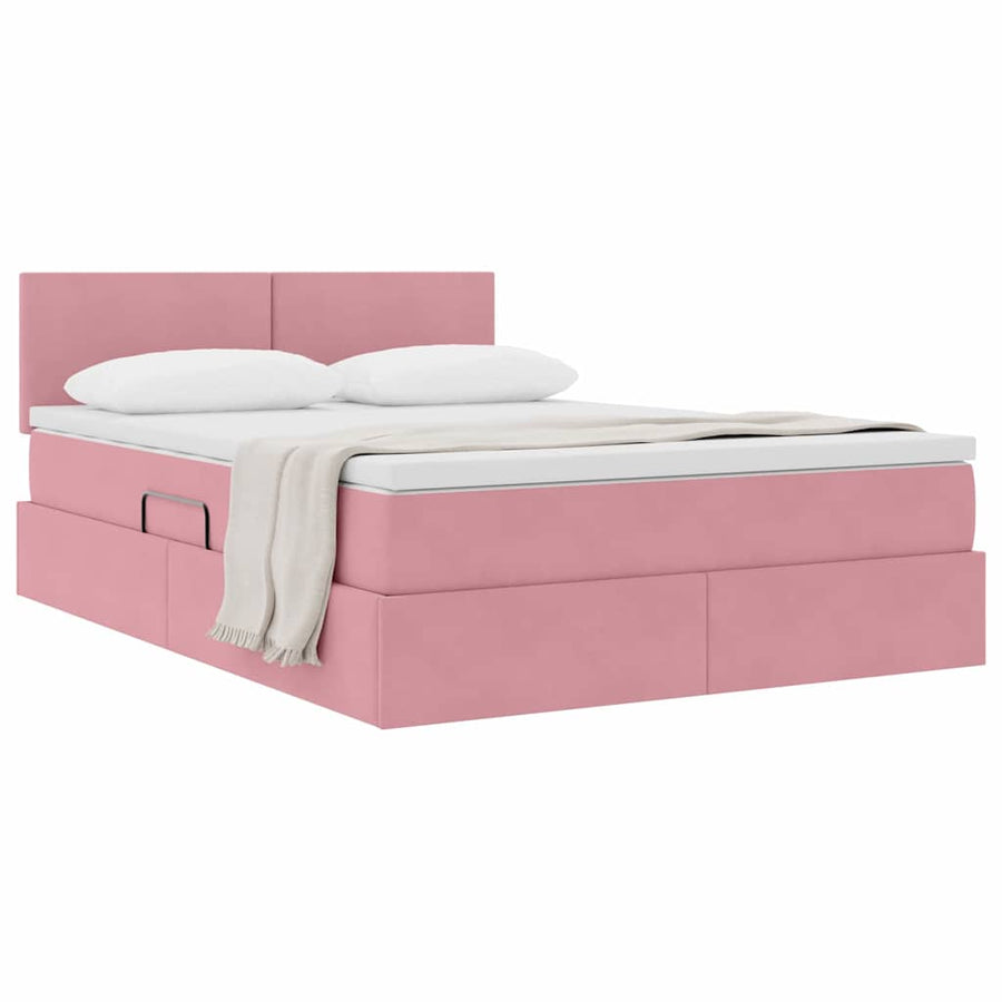 Opslag bed met matras met hoofdeinde Roze 140 x 200 cm Fluweel