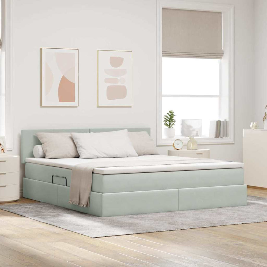 Opslag bed met matras Lichtgrijs 160 x 200 cm Fluweel