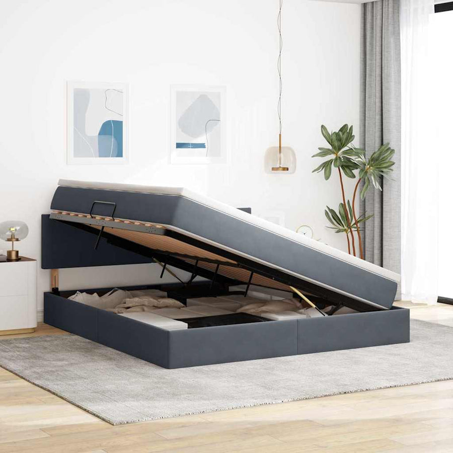 Opslag bed met matras Donkergrijs 160 x 200 cm Fluweel