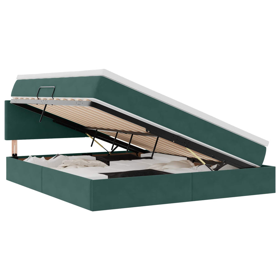 Opslag bed met matras Donkergroen 160 x 200 cm Fluweel