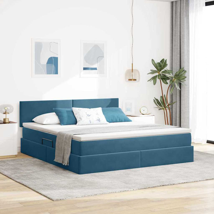 Opslag bed met matras Donkerblauw 160 x 200 cm Fluweel