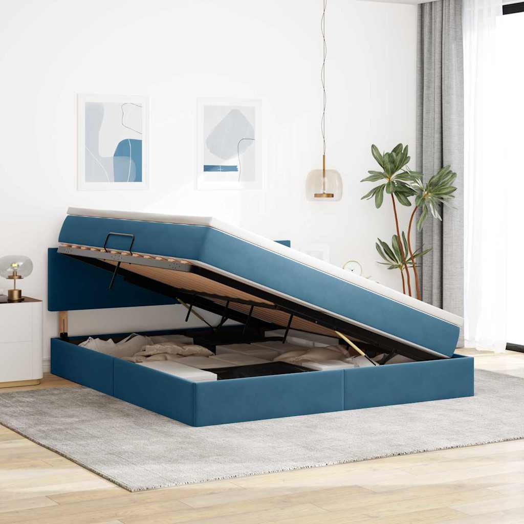 Opslag bed met matras Donkerblauw 160 x 200 cm Fluweel