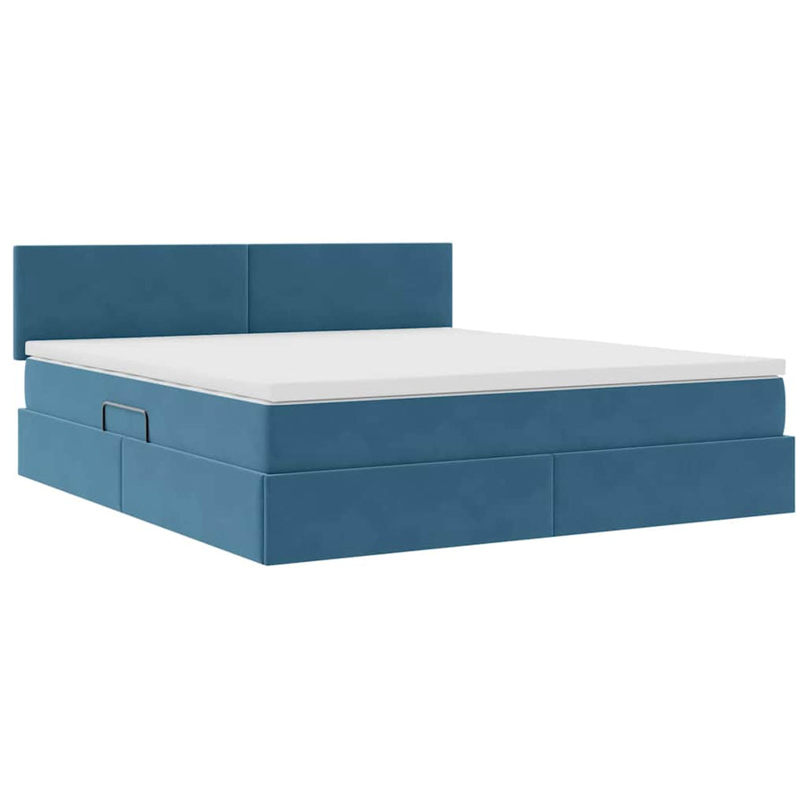 Opslag bed met matras Donkerblauw 160 x 200 cm Fluweel