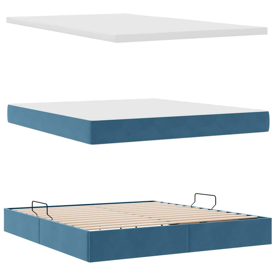 Opslag bed met matras Donkerblauw 160 x 200 cm Fluweel
