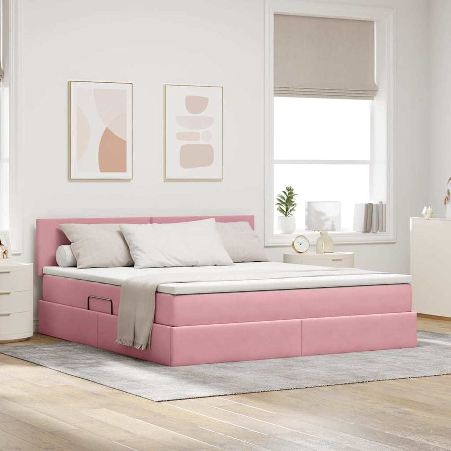 Opslag bed met matras met hoofdeinde Roze 160 x 200 cm Fluweel