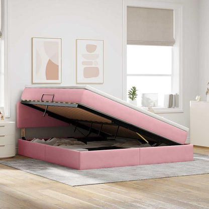 Opslag bed met matras met hoofdeinde Roze 160 x 200 cm Fluweel