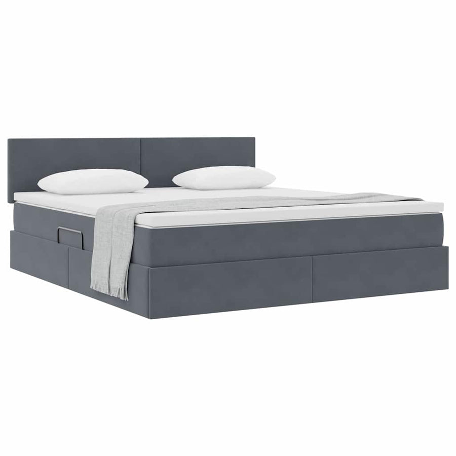 Opslag bed met matras Donkergrijs 180 x 200 cm Fluweel