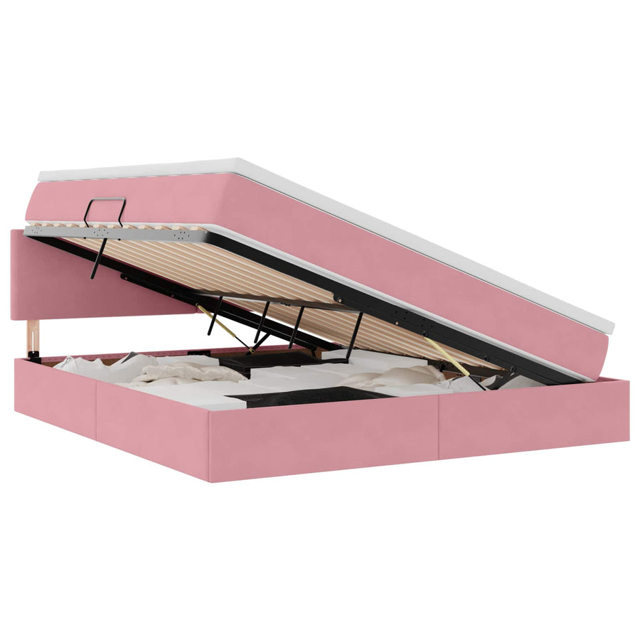 Opslag bed met matras met hoofdeinde Roze 180 x 200 cm Fluweel