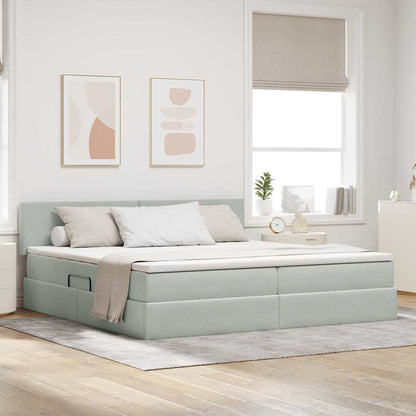 Opslag bed met matras Lichtgrijs 200 x 200 cm Fluweel