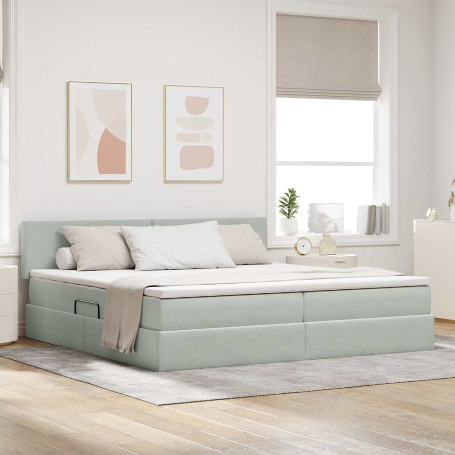 Opslag bed met matras Lichtgrijs 200 x 200 cm Fluweel