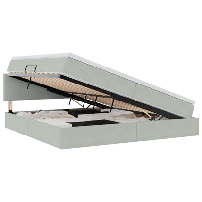 Opslag bed met matras Lichtgrijs 200 x 200 cm Fluweel