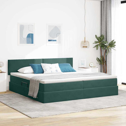 Opslag bed met matras Donkergroen 200 x 200 cm Fluweel