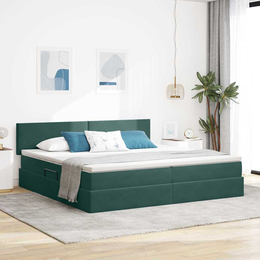 Opslag bed met matras Donkergroen 200 x 200 cm Fluweel