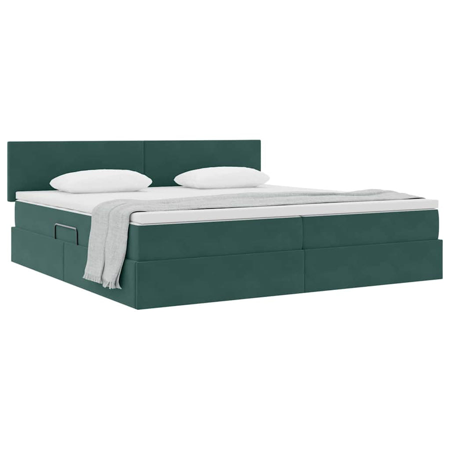 Opslag bed met matras Donkergroen 200 x 200 cm Fluweel