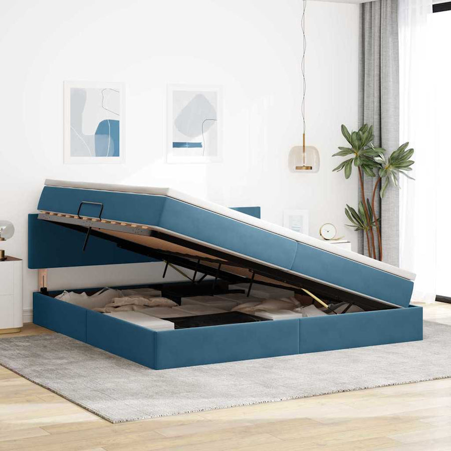 Opslag bed met matras Donkerblauw 200 x 200 cm Fluweel