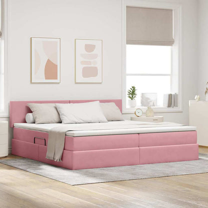 Opslag bed met matras met hoofdeinde Roze 200 x 200 cm Fluweel