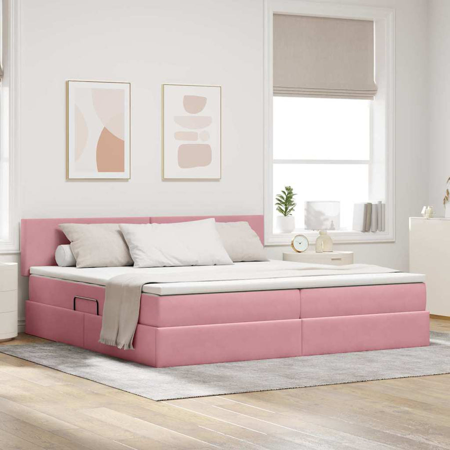 Opslag bed met matras met hoofdeinde Roze 200 x 200 cm Fluweel