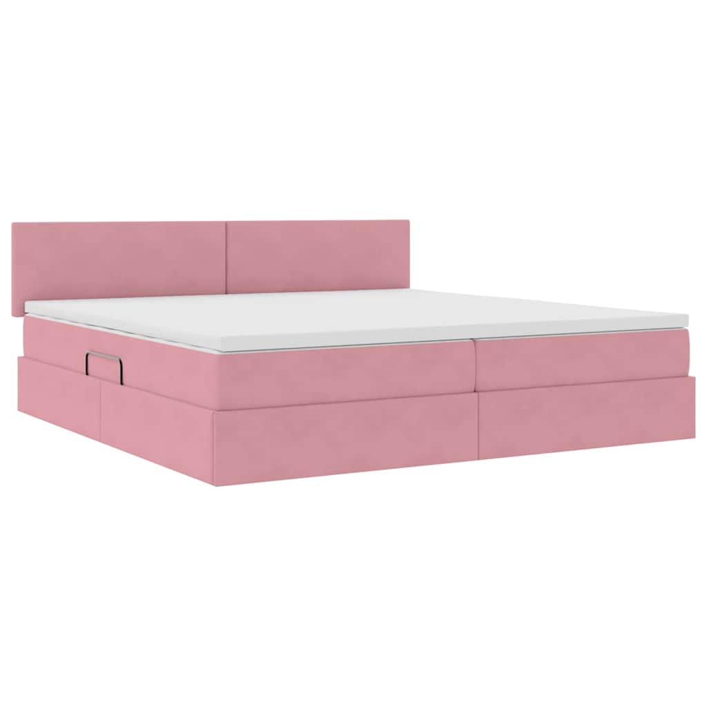Opslag bed met matras met hoofdeinde Roze 200 x 200 cm Fluweel