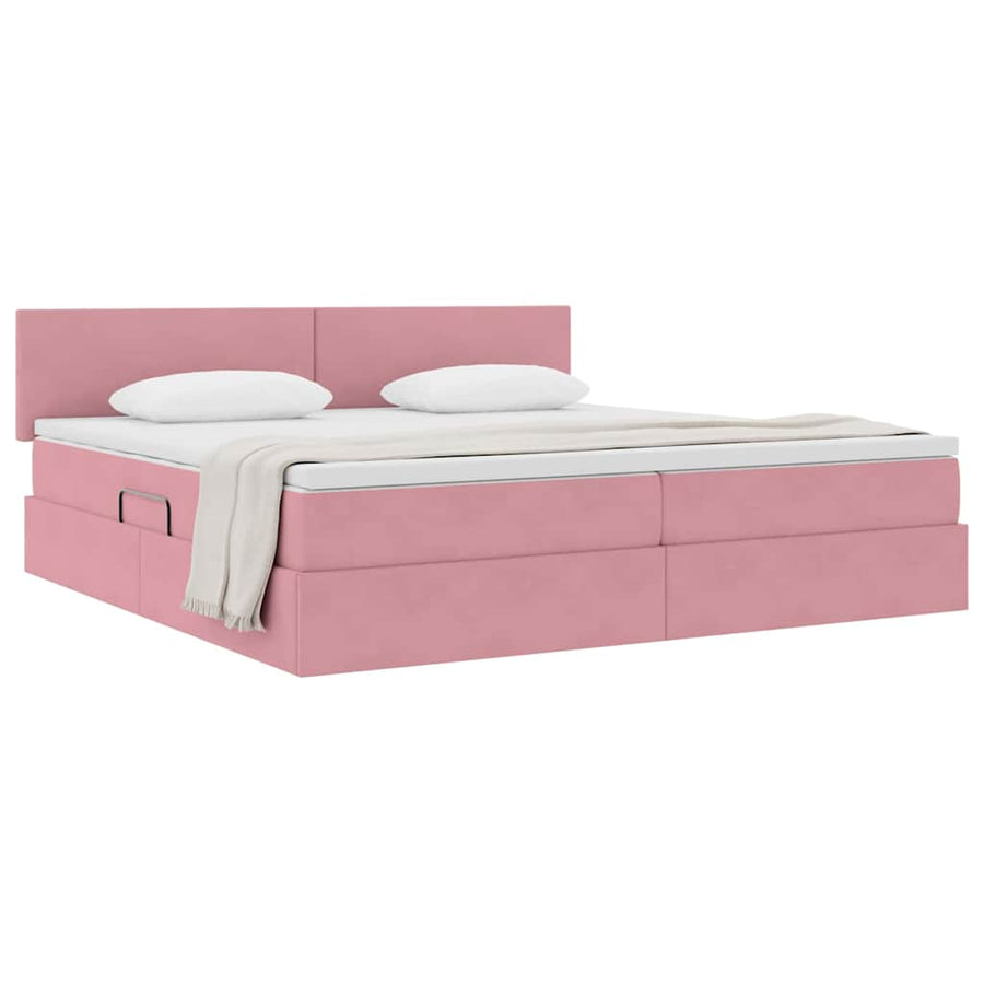 Opslag bed met matras met hoofdeinde Roze 200 x 200 cm Fluweel