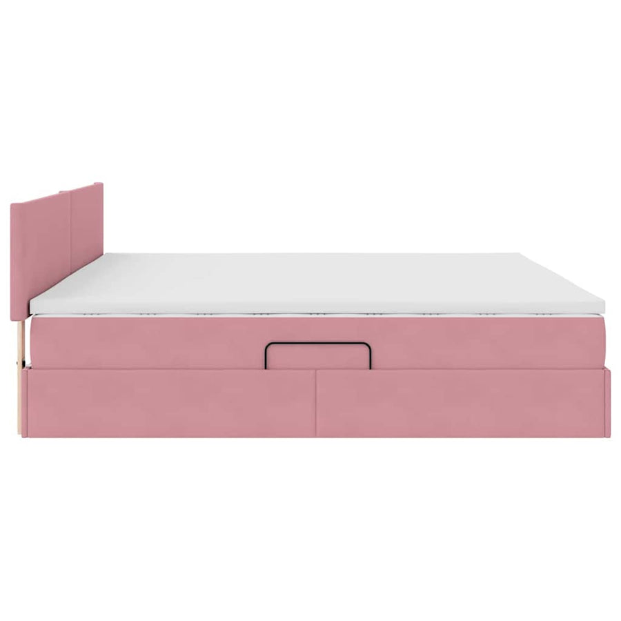 Opslag bed met matras met hoofdeinde Roze 200 x 200 cm Fluweel