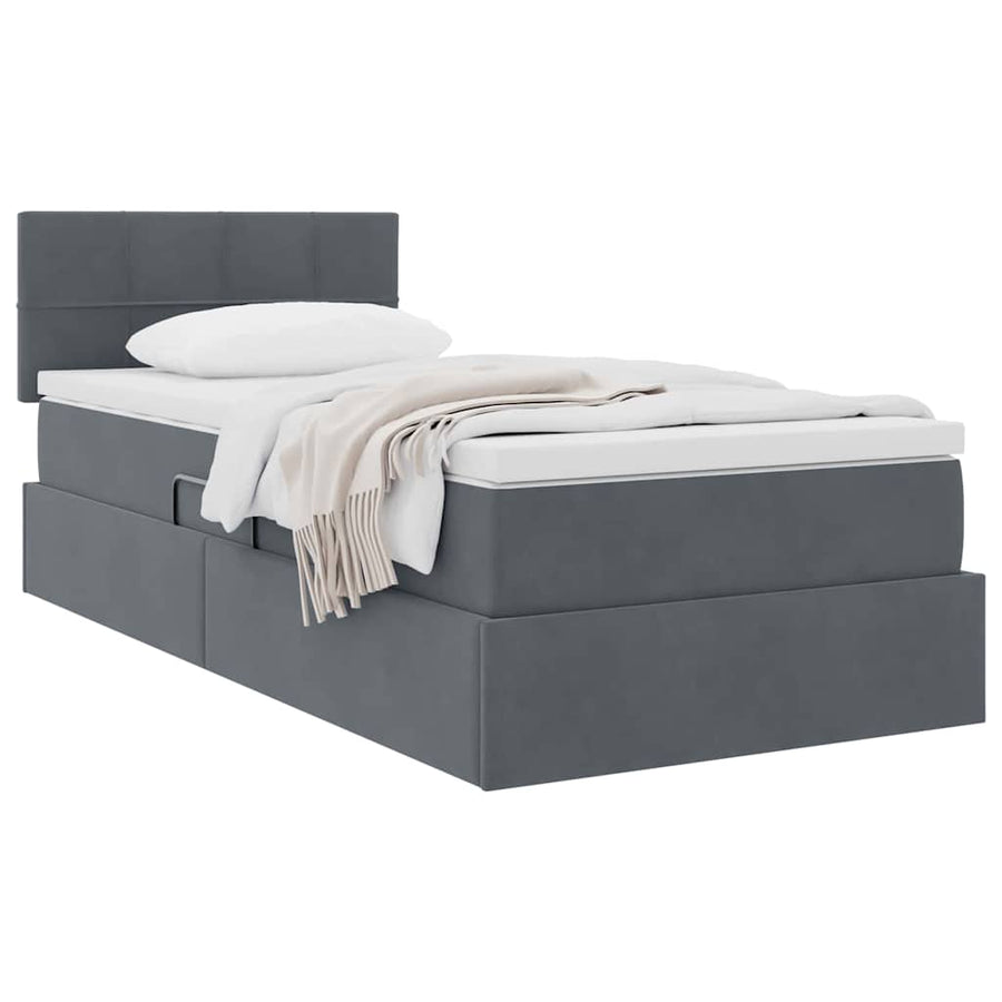 Opslag bed met matras Donkergrijs 90 x 190 cm Fluweel