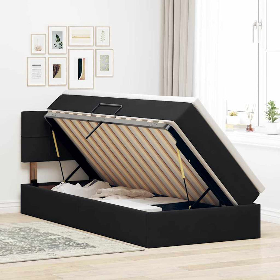 Opslag bed met matras met hoofdeinde Zwart 90 x 190 cm Fluweel