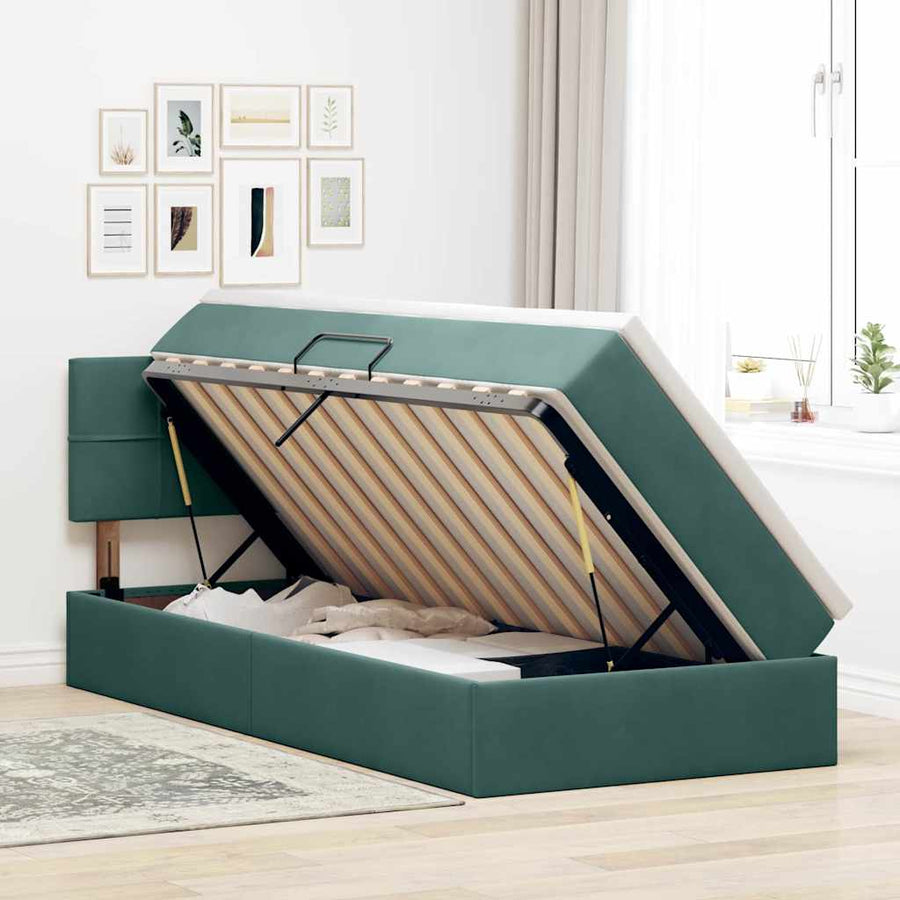Opslag bed met matras Donkergroen 90 x 190 cm Fluweel