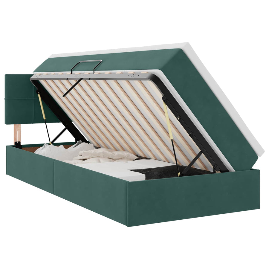 Opslag bed met matras Donkergroen 90 x 190 cm Fluweel