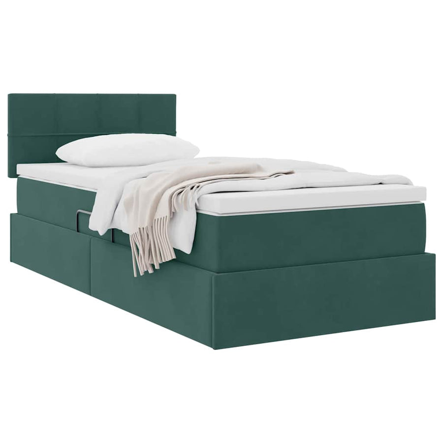 Opslag bed met matras Donkergroen 90 x 190 cm Fluweel